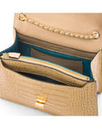 Leather chain bag, ivory croc,, inside view