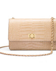 Leather chain bag, ivory croc,, front view