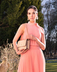 Leather chain bag, ivory croc, lifestyle