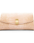 Leather clutch bag, ivory croc, front view