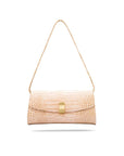 Leather clutch bag, ivory croc, short strap