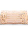 Leather clutch bag, ivory croc, back view