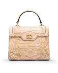 Leather signature Morgan bag, ivory croc, front view