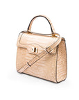 Leather signature Morgan bag, ivory croc, side view
