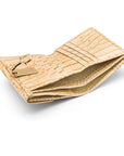 Leather purse with brass clasp, ivory croc, inside
