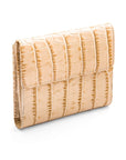 Leather purse with brass clasp, ivory croc, back