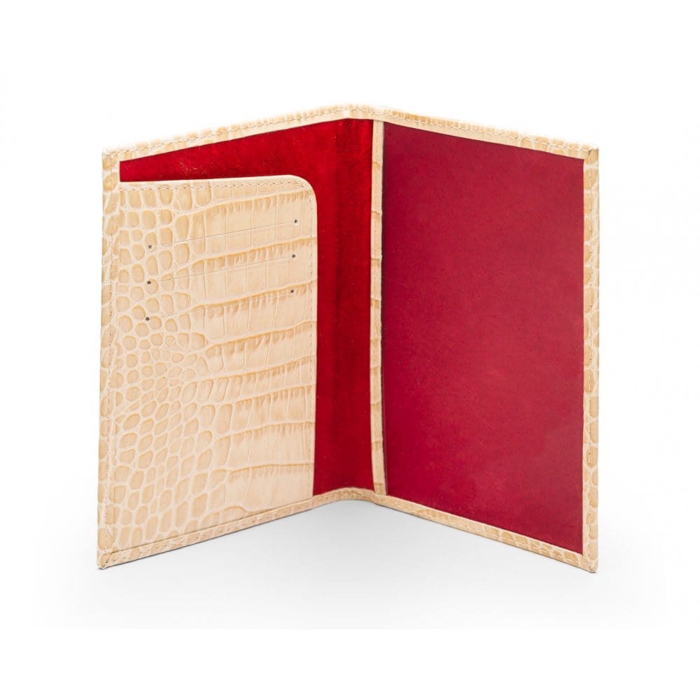 Luxury leather passport cover, ivory croc, inside