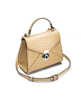 Mini Burnett small top handle bag, ivory croc, side view
