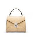 Mini Burnett small top handle bag, ivory croc, front view