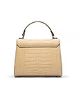 Mini Burnett small top handle bag, ivory croc, back view