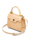 Mini leather Morgan Bag, top handle bag, ivory croc, side view