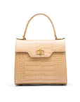 Mini leather Morgan Bag, top handle bag, ivory croc, front view