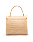 Mini leather Morgan Bag, top handle bag, ivory croc, back view