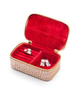 Rectangular zip around jewellery case, ivory croc, open