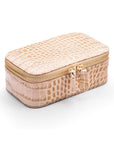 Rectangular zip around jewellery case, ivory croc, front