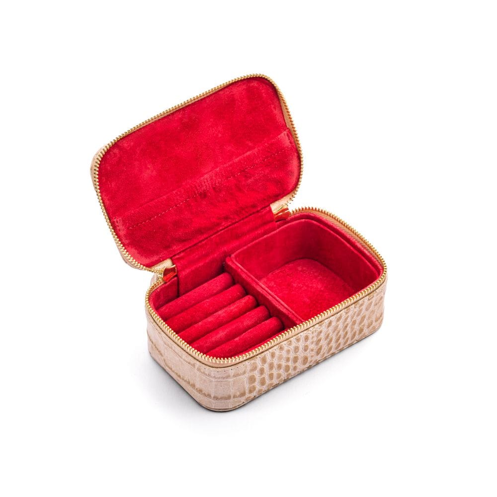 Rectangular zip around jewellery case, ivory croc, inside