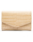 Small leather concertina purse, ivory croc, front