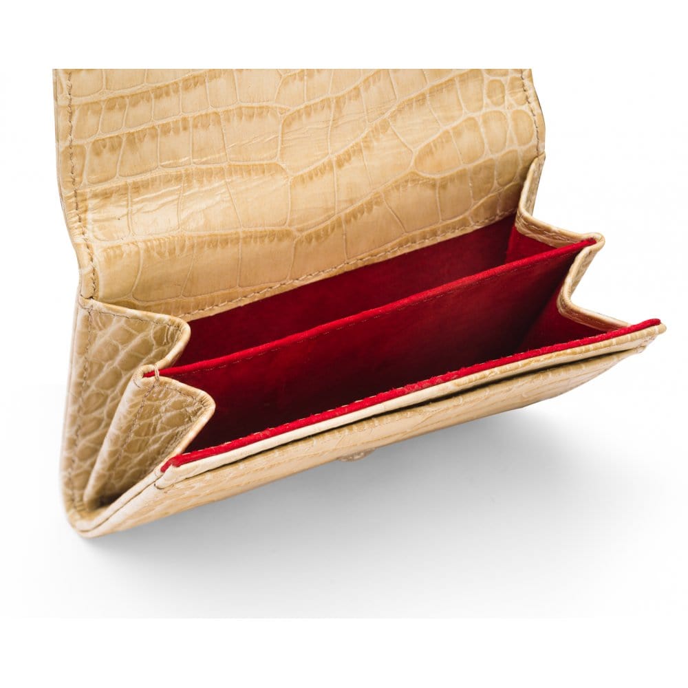 Small leather concertina purse, ivory croc, inside