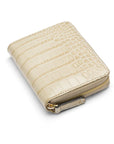 Small leather zip around accordion coin purse, ivory croc, front