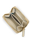 Small leather zip around accordion coin purse, ivory croc, open