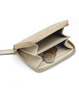 Small leather zip around accordion coin purse, ivory croc, interior