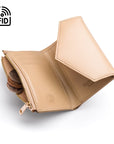 RFID blocking leather envelope purse, ivory, open view