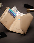RFID blocking leather envelope purse, ivory, lifestyle
