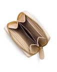 Small zip around woven leather accordion purse, ivory, interior