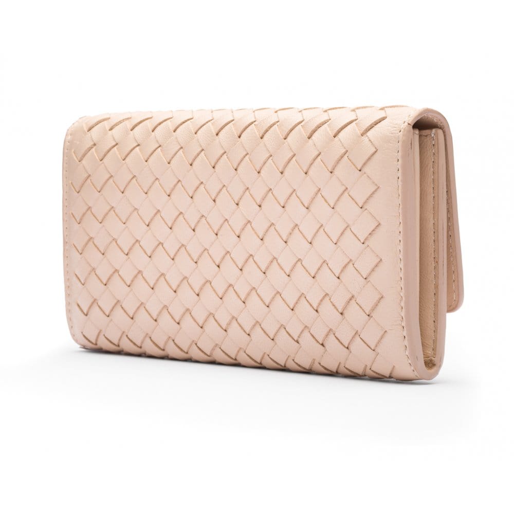 Ivory Woven Leather Concertina Tall  Purse