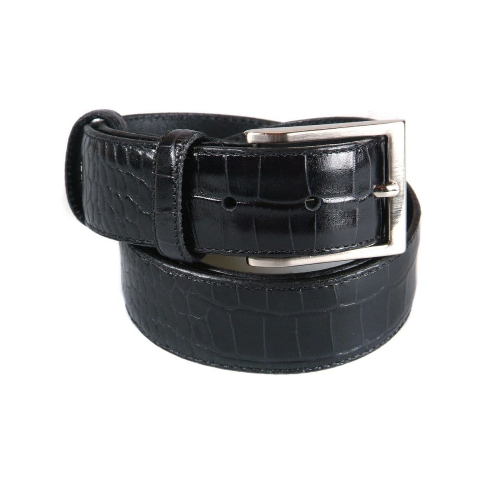 Men's Leather Belt, Black Croc Men's Belts SageBrown