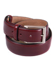 Leather belt with silver buckle, burgundy