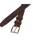 Men's leather skinny belt, brown suede, chisel tip