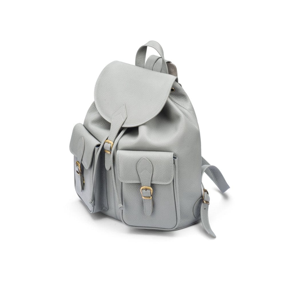 Leather backpack with pockets, grey, side