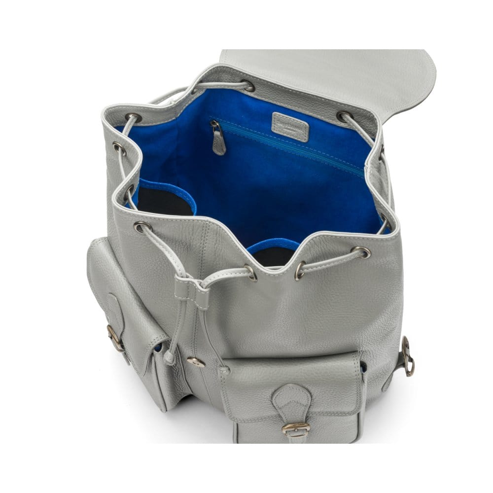 Small leather backpack, grey, inside