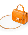 Ostrich leather Betty bag with top handle, orange ostrich, side