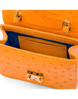 Ostrich leather Betty bag with top handle, orange ostrich, inside