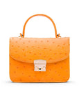 Ostrich leather Betty bag with top handle, orange ostrich, front