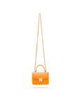 Ostrich leather Betty bag with top handle, orange ostrich, with shoulder strap
