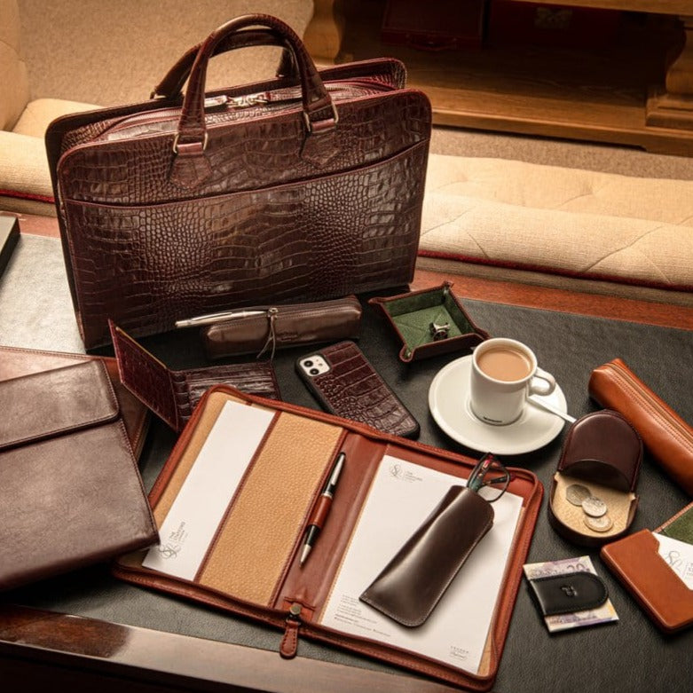 A5 zip around leather folder, light tan, lifestyle