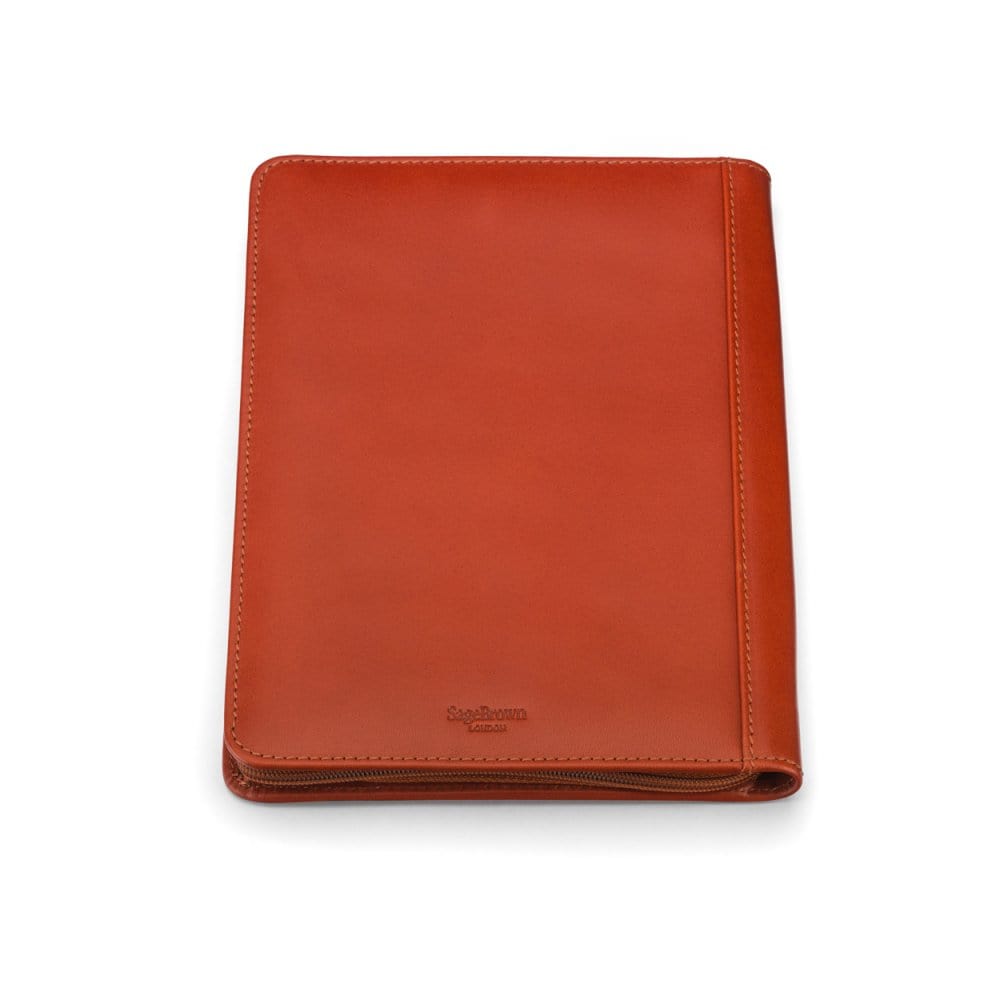 A5 zip around leather folder, light tan, back