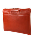 Leather portfolio with retractable handles, light tan, back view