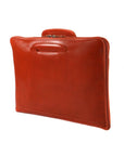 Leather portfolio with retractable handles, light tan, side view