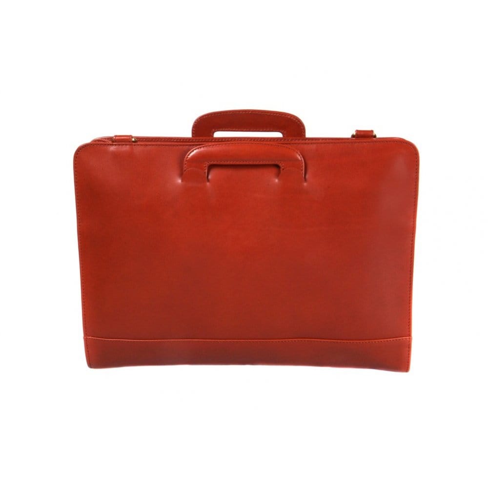 Leather briefcase with retractable handles, light tan, front