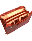 Leather briefcase with retractable handles, light tan, inside