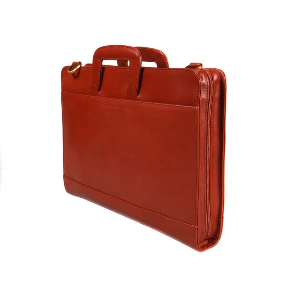 Leather briefcase with retractable handles, light tan, side