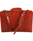 Leather briefcase with retractable handles, light tan, with shoulder strap