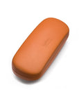 Hard rounded leather glasses case, light tan, front
