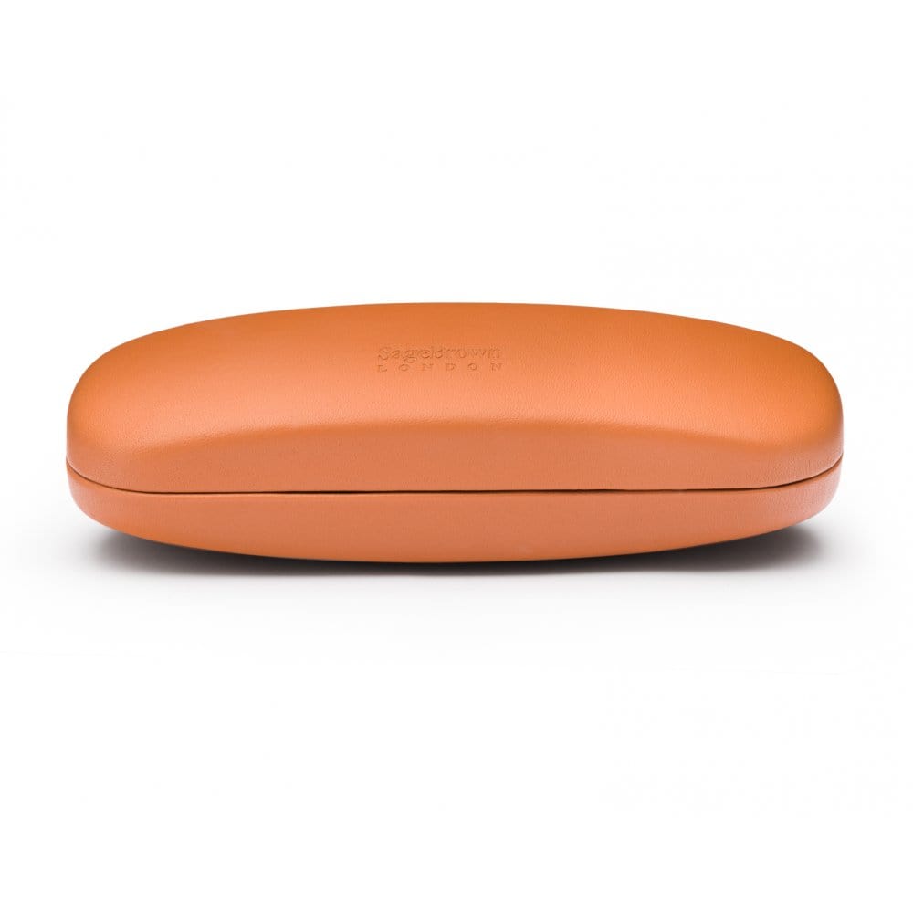 Hard rounded leather glasses case, light tan, side