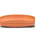 Hard rounded leather glasses case, light tan, side