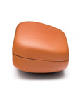 Hard rounded leather glasses case, light tan, depth